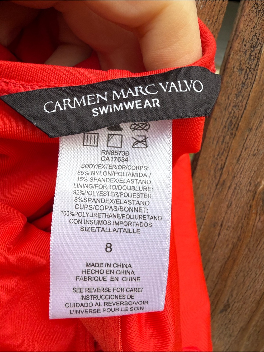 Carmen Marc Valvo Women’s Red Ruched Cut Out One Piece Swimsuit Size 8 - Picture 7 of 11